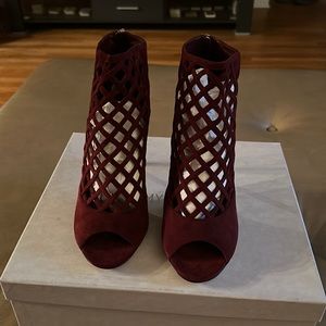 Jimmy choo claret suede drift cutout heels.